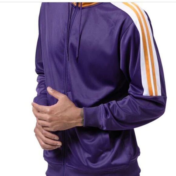 MEN'S MONTIQUE PURPLE 2 PIECE SPORT TRACK SUIT WITH HOOD. JS-30 - Picture 2 of 3